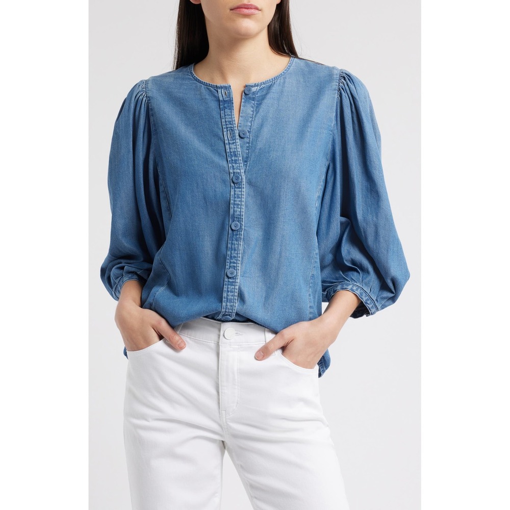 Madewell Puff Sleeve Lyocell Chambray Top Romantic Academia French Blue Sz 6